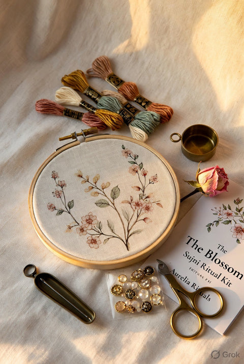 Pink Positivity Ritual Kit — Uplifting Sujni Embroidery DIY — Premium Sujni Embroidery Kit by Aurilio Rituals