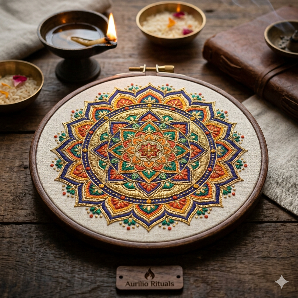 Graceful Girl Ritual Kit — Portrait Sujni Embroidery DIY - Detail View Sujni Embroidery