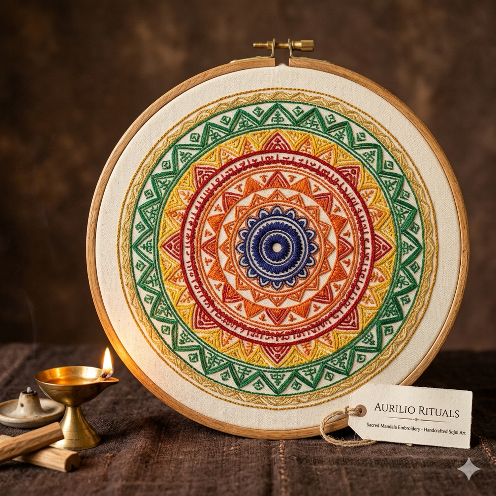 Winter Celebration Ritual Kit — Festive Sujni Embroidery DIY - Detail View Sujni Embroidery