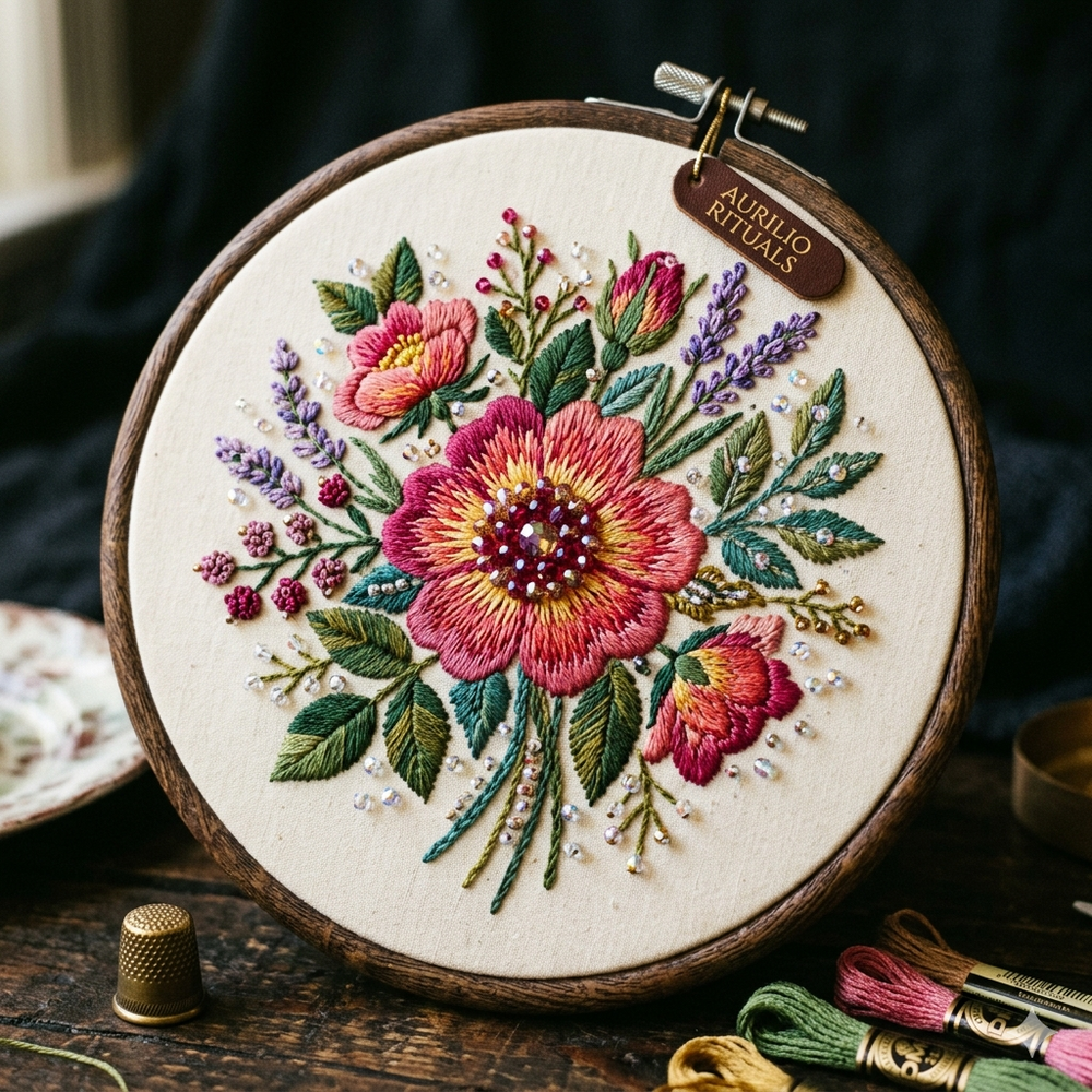 Fruity Duo — 2 Stitch by Colours Sujni Embroidery Kits - Detail View Sujni Embroidery