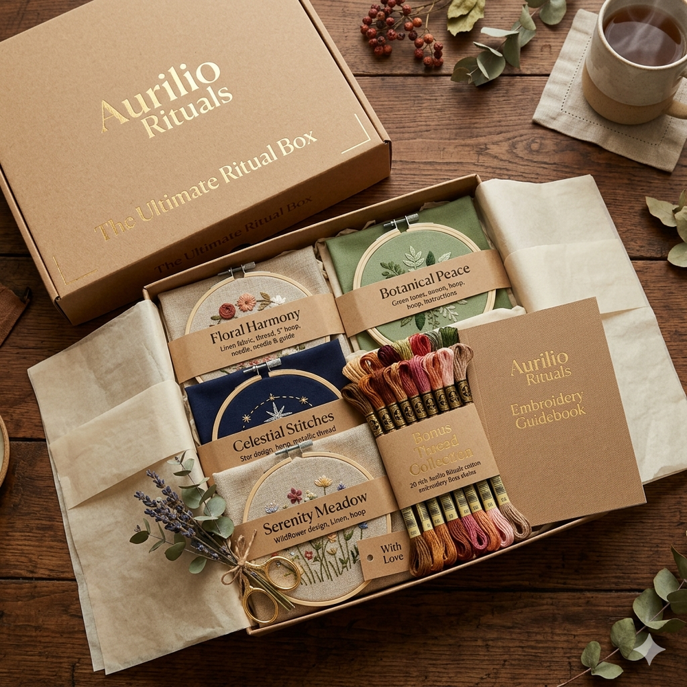 Aesthetic Bloom Ritual Kit — Modern Floral Sujni Embroidery - Detail View Sujni Embroidery