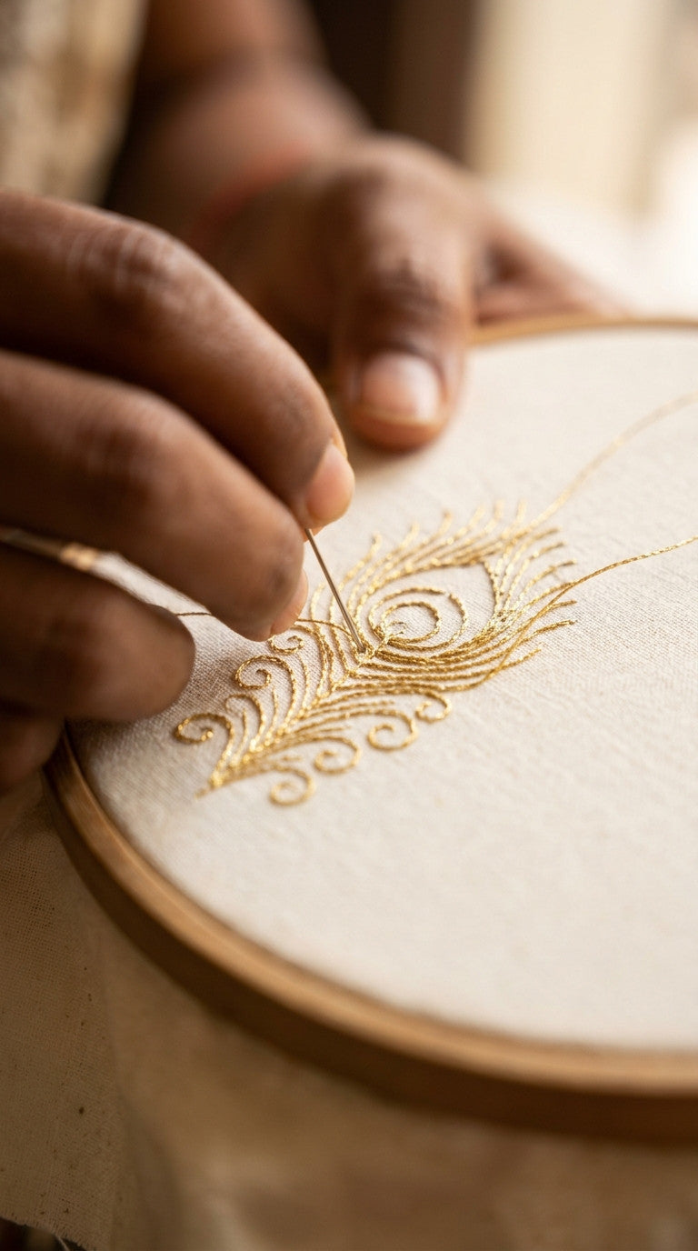 Love Basket Duo — 2 Floral Heart Sujni Embroidery Kits - Detail View Sujni Embroidery