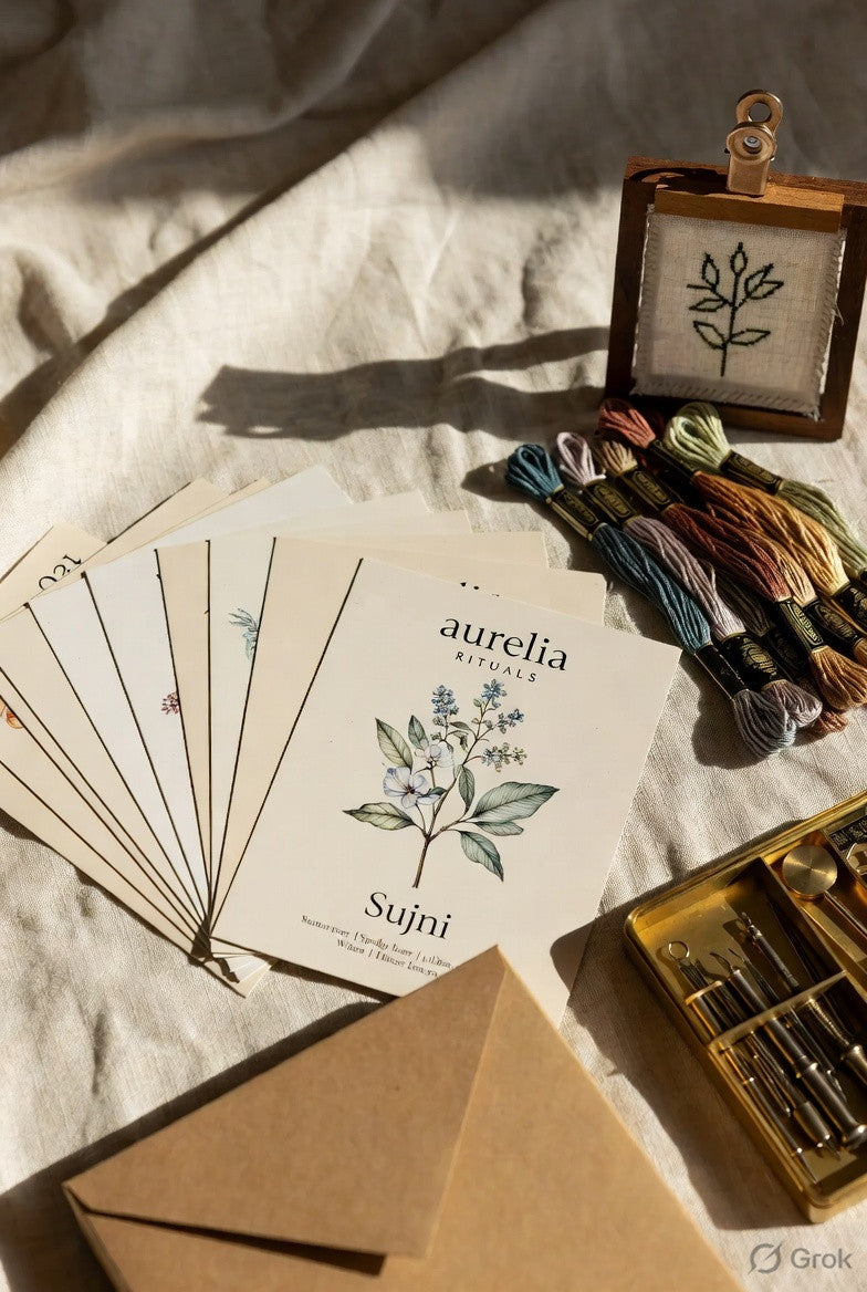 Ritual Calendar Kit 2026 — Sujni Embroidered Wall Calendar DIY - Sujni Embroidery Kit by Aurilio Rituals