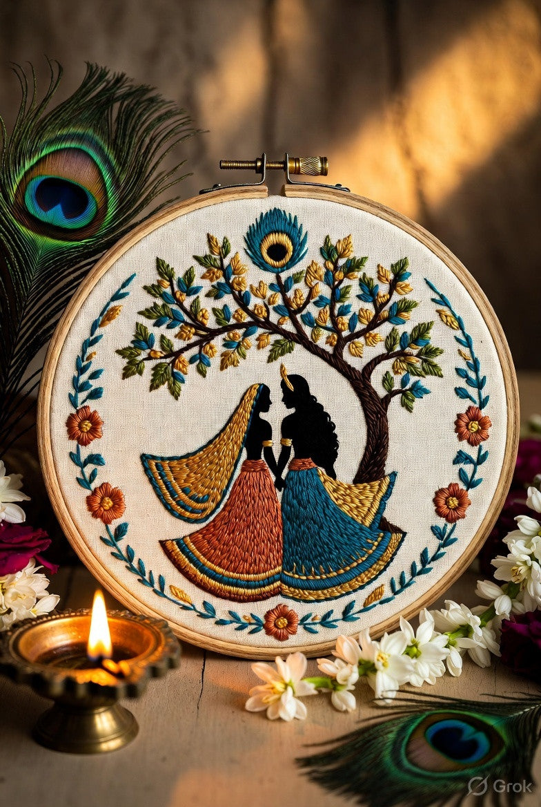 Krishna Ritual Kit — Divine Flute Player Sujni Embroidery - Sujni Embroidery Kit by Aurilio Rituals