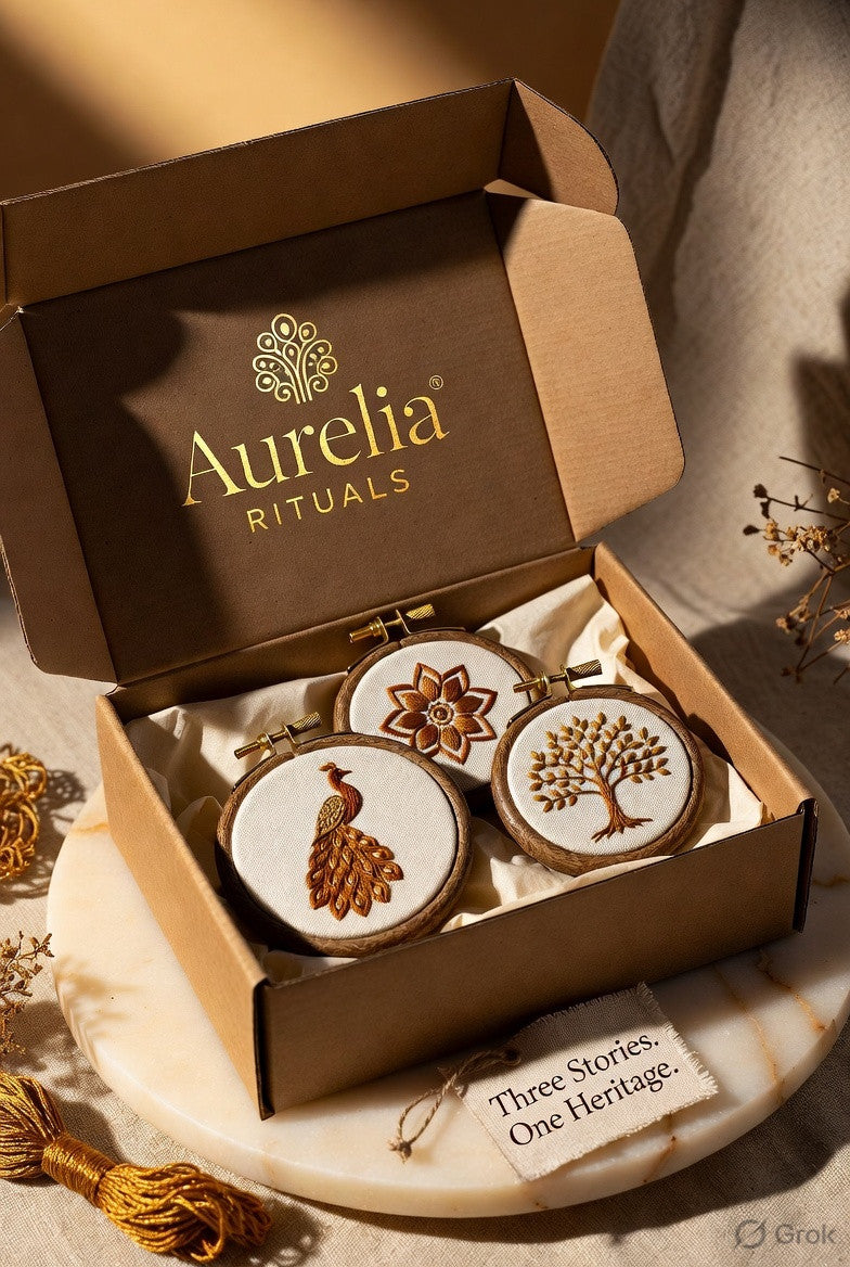 Wings of Love Trio — 3 Butterfly Sujni Embroidery Kits - Sujni Embroidery Kit by Aurilio Rituals