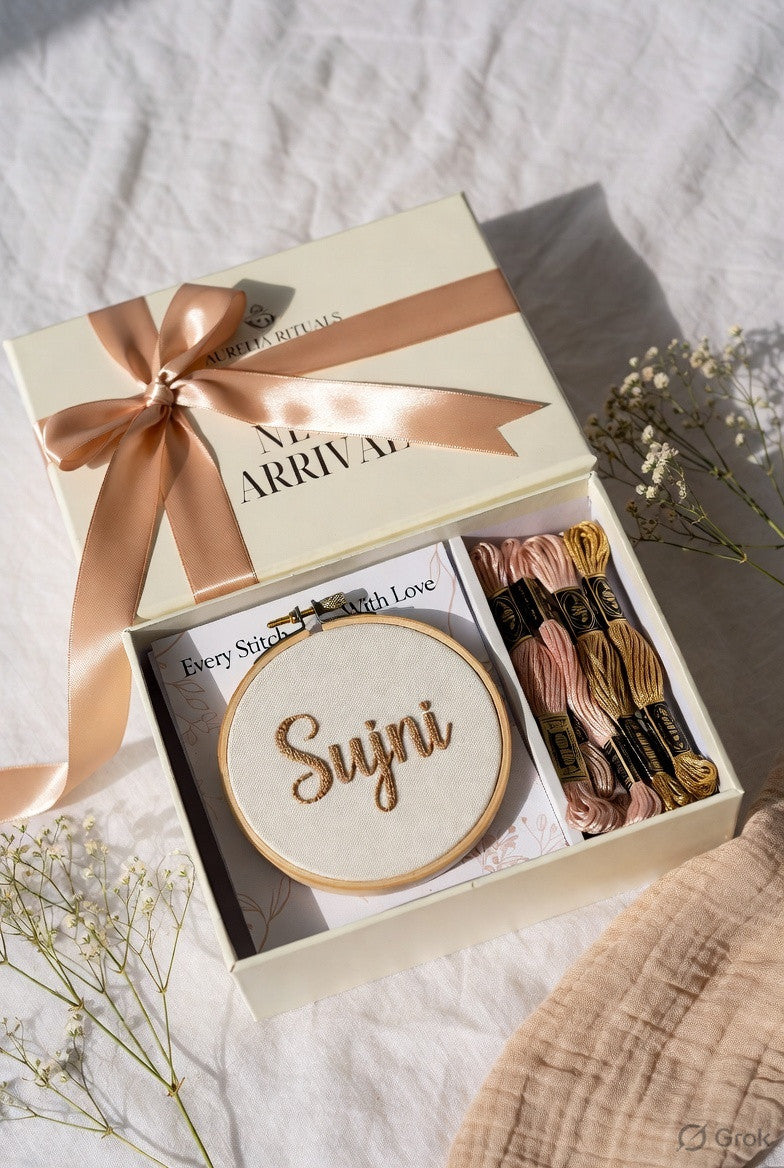 Mom-to-Be Ritual Gift Box — 2 New Mother Sujni Embroidery Kits - Sujni Embroidery Kit by Aurilio Rituals