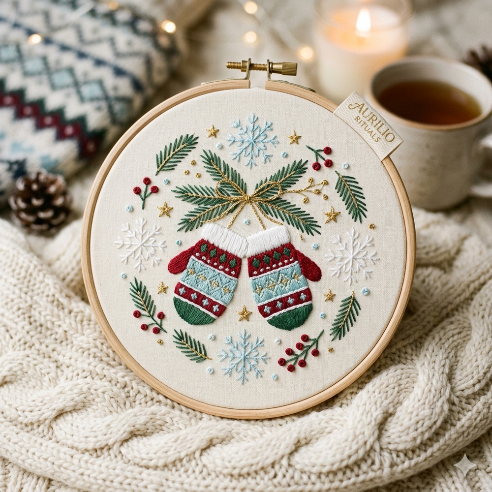 Cherry Blossom Ritual Kit — Floral Sujni Embroidery DIY - Detail View Sujni Embroidery