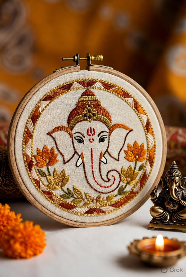 Ganesha Blessings Duo — 2 Sacred Sujni Embroidery Kits