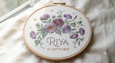 Personalised Birth Flower Embroidery Hoop