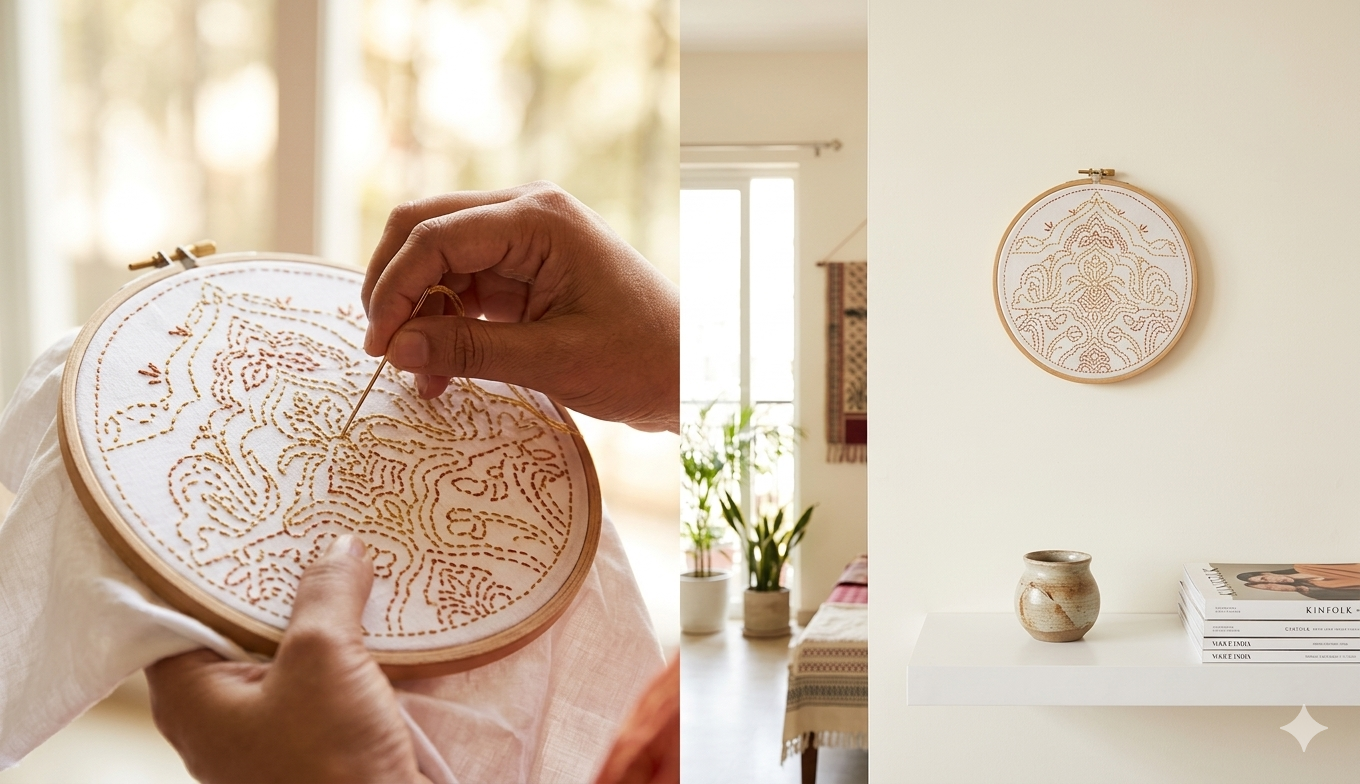 Skilled artisan creating Sujni embroidery